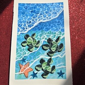 Maui Sea Turtle Quilling Watercolor Framed Art 6x9"
